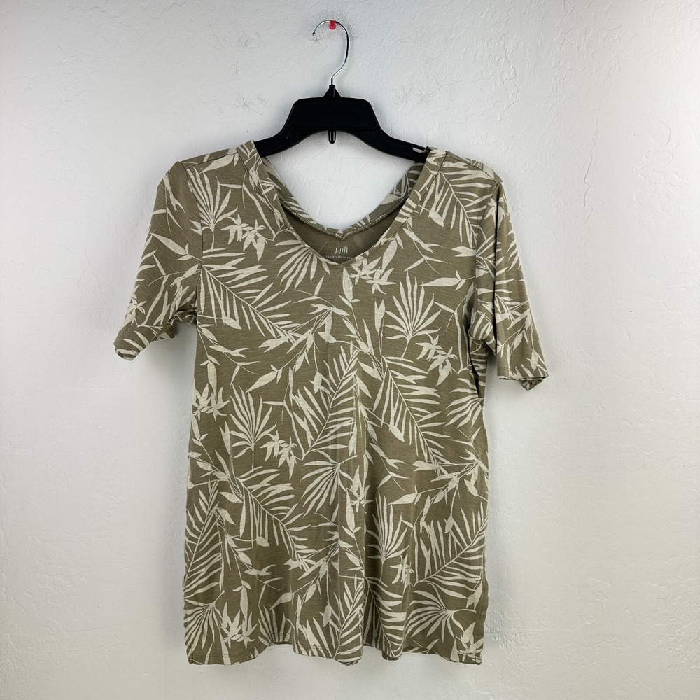 J. Jill Floral Shirt Womens S Petite‎ Brown Hawaiian Tropical Summer Vacation